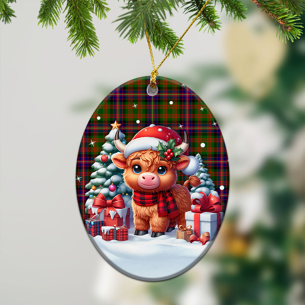 Cochrane Modern Tartan Christmas Ceramic Ornament - Highland Cow Winter Style