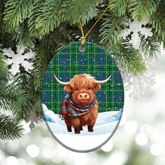 Duncan Ancient Tartan Christmas Ceramic Ornament - Highland Cows Snow Style