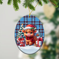 Elliot Ancient Tartan Christmas Ceramic Ornament - Highland Cow Winter Style