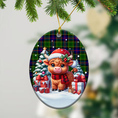 Forsyth Modern Tartan Christmas Ceramic Ornament - Highland Cow Winter Style