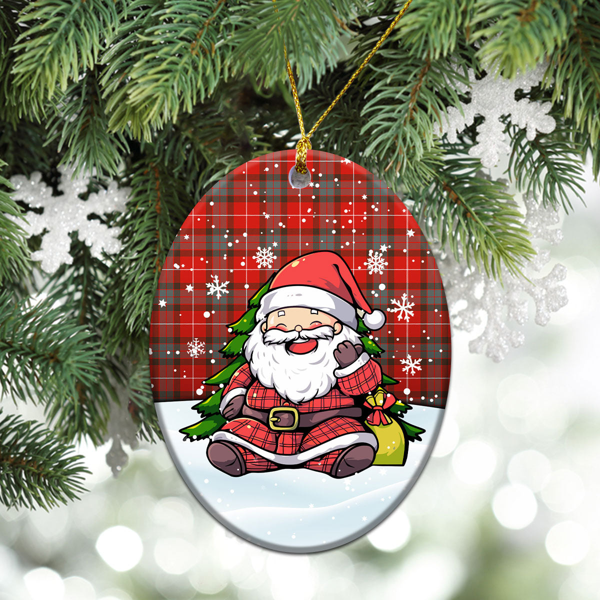 Fraser (of Lovat) Weathered Tartan Christmas Ceramic Ornament - Scottish Santa Style