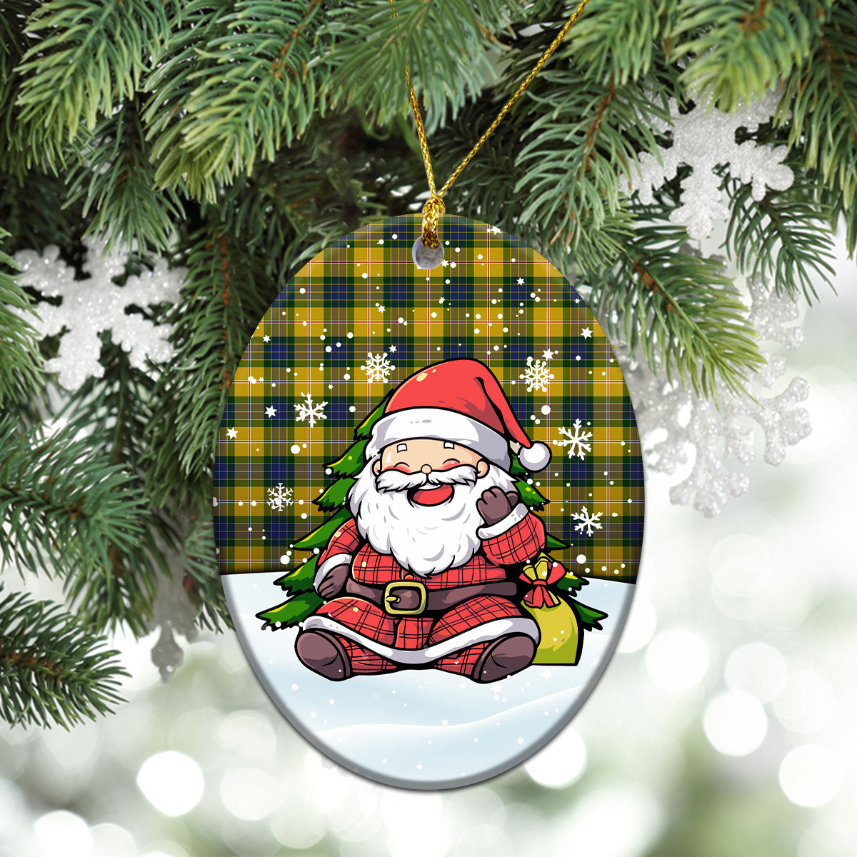 Fraser (of Lovat) Yellow Tartan Christmas Ceramic Ornament - Scottish Santa Style