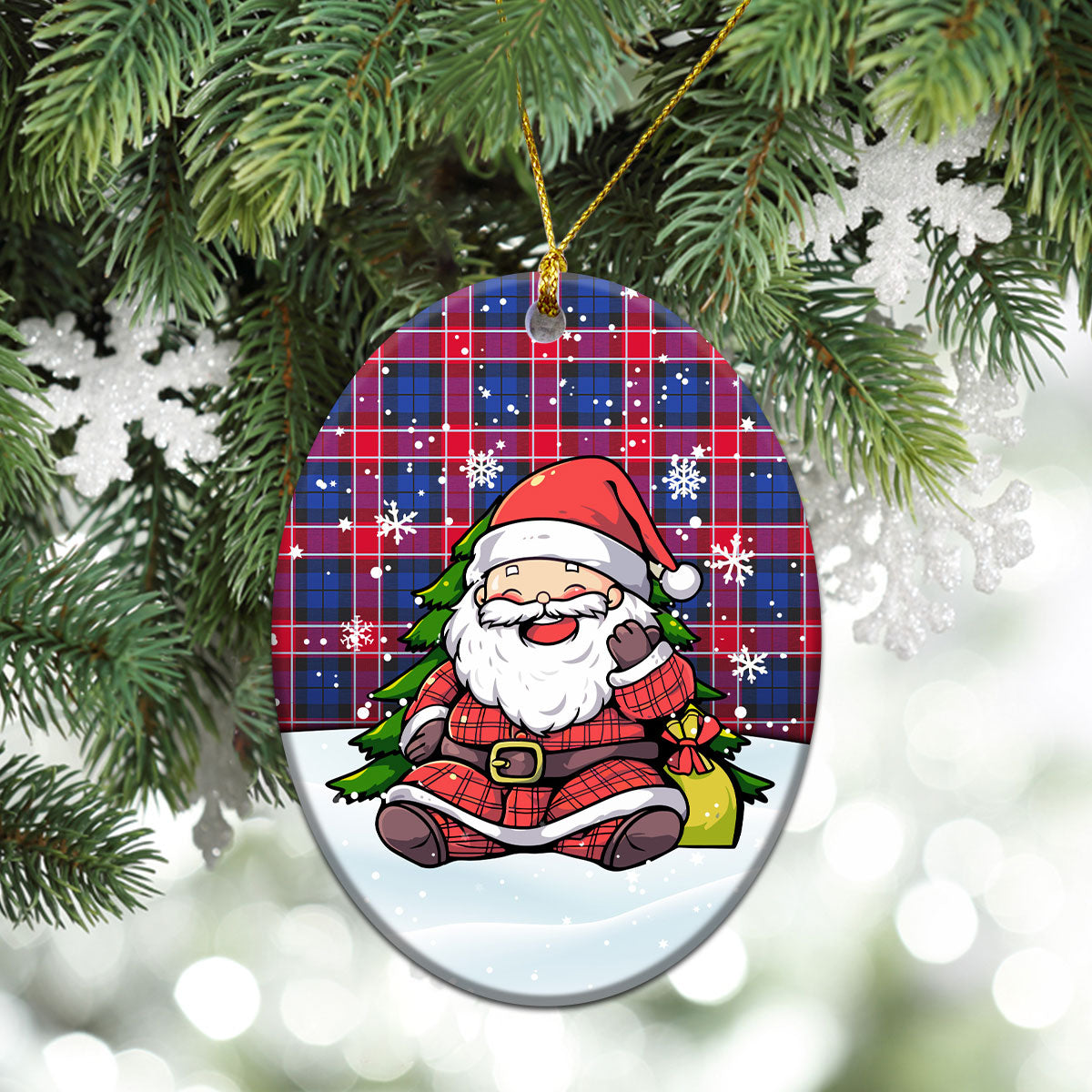 Graham of Menteith Red Tartan Christmas Ceramic Ornament - Scottish Santa Style