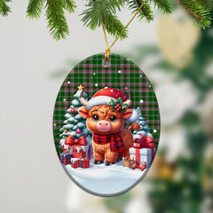 Gray Hunting Tartan Christmas Ceramic Ornament - Highland Cow Winter Style