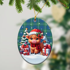 Hamilton Hunting Ancient Tartan Christmas Ceramic Ornament - Highland Cow Winter Style