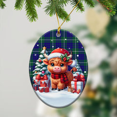 Hamilton Hunting Modern Tartan Christmas Ceramic Ornament - Highland Cow Winter Style