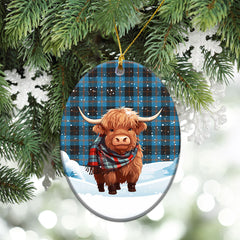 Horsburgh Tartan Christmas Ceramic Ornament - Highland Cows Snow Style