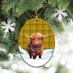 Houston Tartan Christmas Ceramic Ornament - Highland Cows Snow Style