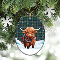 Kennedy Modern Tartan Christmas Ceramic Ornament - Highland Cows Snow Style