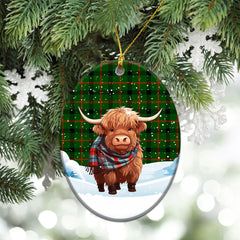 Kincaid Tartan Christmas Ceramic Ornament - Highland Cows Snow Style