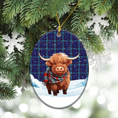 Kirkcaldy Tartan Christmas Ceramic Ornament - Highland Cows Snow Style