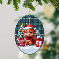 Lamont Ancient Tartan Christmas Ceramic Ornament - Highland Cow Winter Style