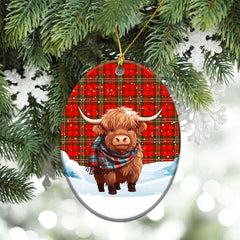 Langlands Tartan Christmas Ceramic Ornament - Highland Cows Snow Style