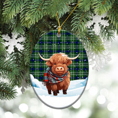 Learmonth Tartan Christmas Ceramic Ornament - Highland Cows Snow Style