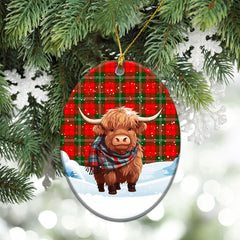 Lennox (Lennox Kincaid) Tartan Christmas Ceramic Ornament - Highland Cows Snow Style