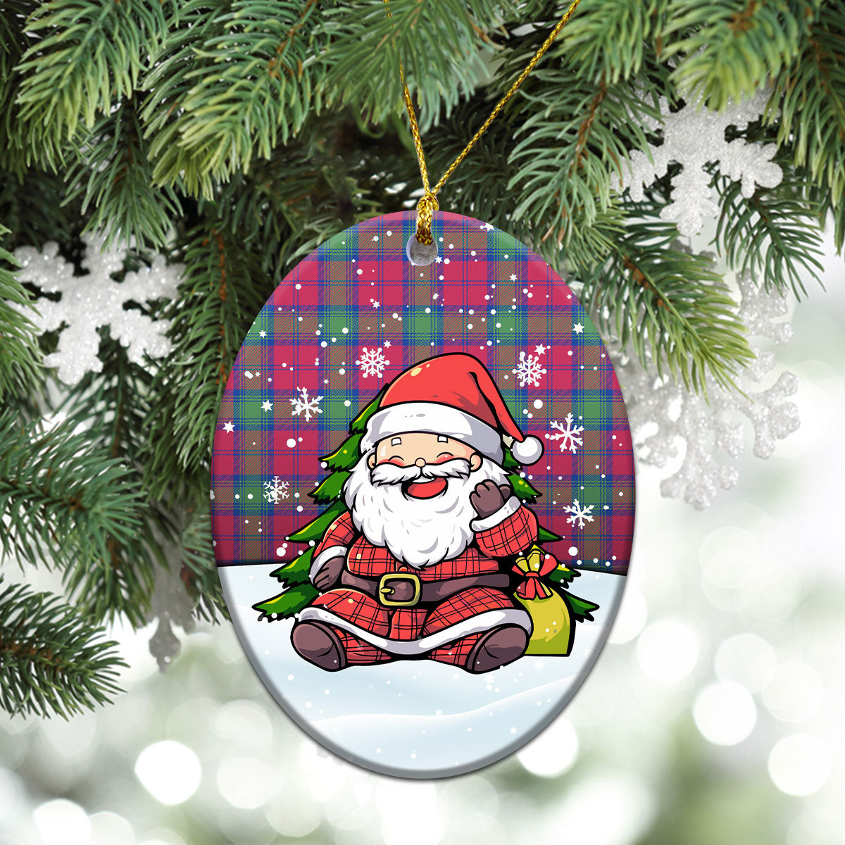 Lindsay Ancient Tartan Christmas Ceramic Ornament - Scottish Santa Style