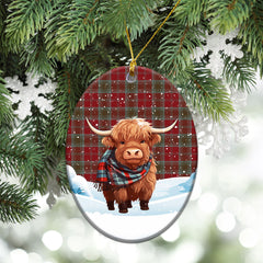 Lindsay Weathered Tartan Christmas Ceramic Ornament - Highland Cows Snow Style