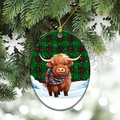 Lundin Tartan Christmas Ceramic Ornament - Highland Cows Snow Style