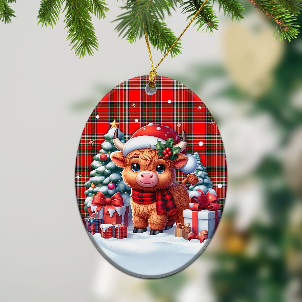 MacBain Tartan Christmas Ceramic Ornament - Highland Cow Winter Style