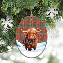 MacDougall Ancient Tartan Christmas Ceramic Ornament - Highland Cows Snow Style