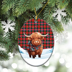 MacDuff Modern Tartan Christmas Ceramic Ornament - Highland Cows Snow Style