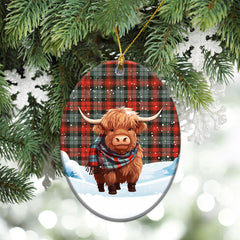 MacLachlan Weathered Tartan Christmas Ceramic Ornament - Highland Cows Snow Style