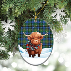 MacLaren Ancient Tartan Christmas Ceramic Ornament - Highland Cows Snow Style