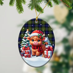 MacLaren Modern Tartan Christmas Ceramic Ornament - Highland Cow Winter Style