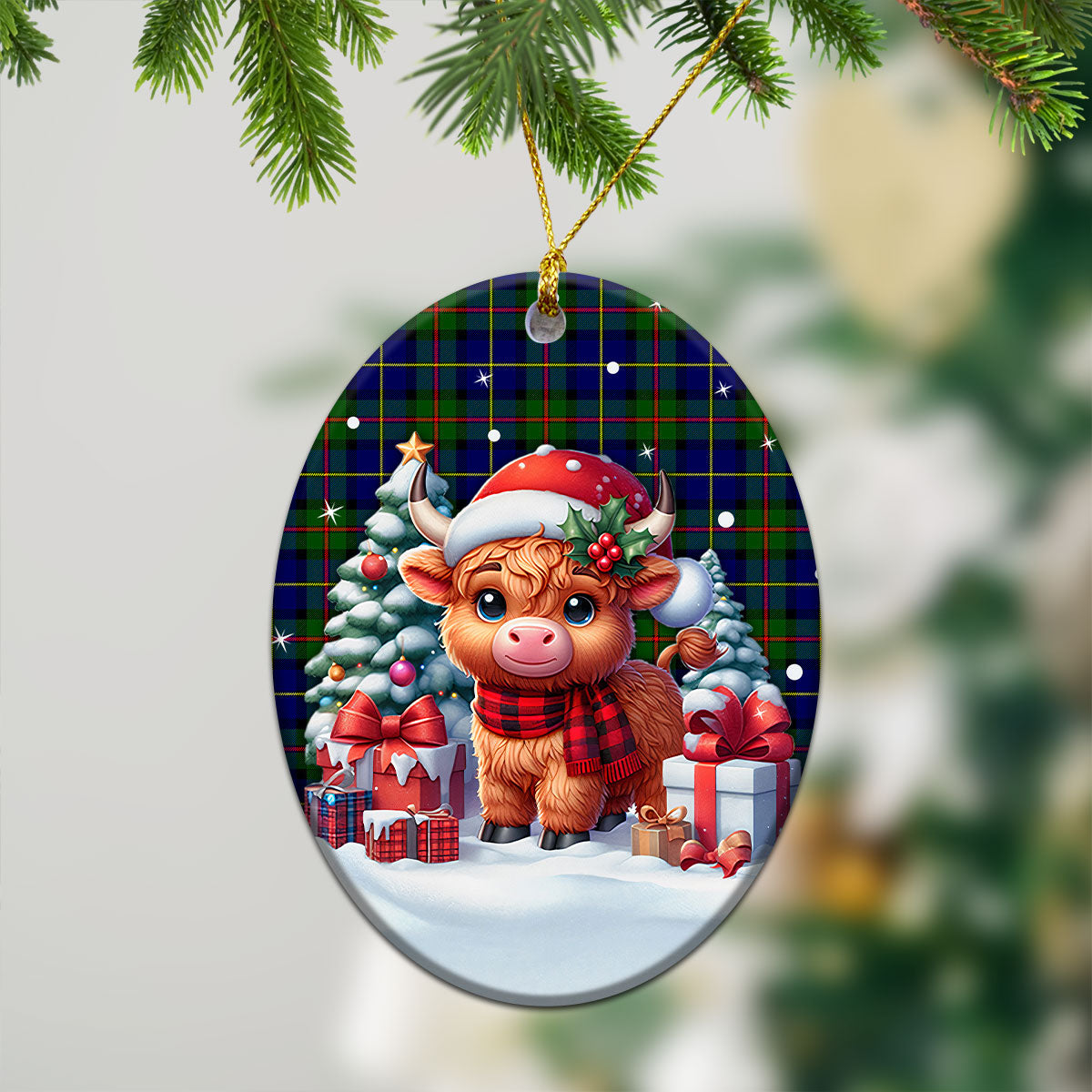 MacLeod of Harris Modern Tartan Christmas Ceramic Ornament - Highland Cow Winter Style