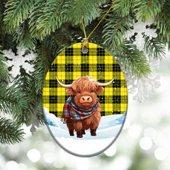 MacLeod of Lewis Modern Tartan Christmas Ceramic Ornament - Highland Cows Snow Style