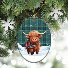 MacNeil of Colonsay Ancient Tartan Christmas Ceramic Ornament - Highland Cows Snow Style