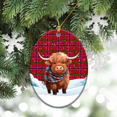 MacRae Modern Tartan Christmas Ceramic Ornament - Highland Cows Snow Style