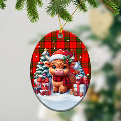 Maxwell Modern Tartan Christmas Ceramic Ornament - Highland Cow Winter Style