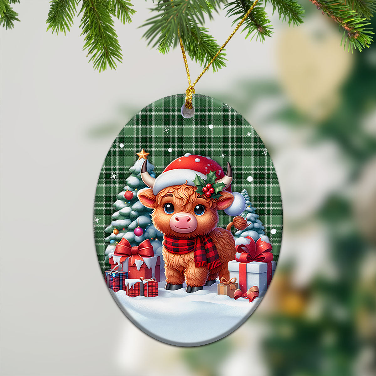 McDonald Lord of the Isles Hunting Tartan Christmas Ceramic Ornament - Highland Cow Winter Style