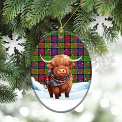 McDonald (Clan Ranald) Tartan Christmas Ceramic Ornament - Highland Cows Snow Style