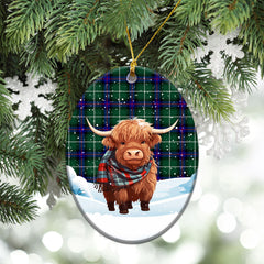 McDonald of the Isles Hunting Modern Tartan Christmas Ceramic Ornament - Highland Cows Snow Style