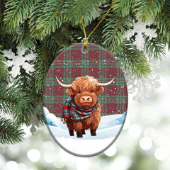 McGregor Hunting Ancient Tartan Christmas Ceramic Ornament - Highland Cows Snow Style