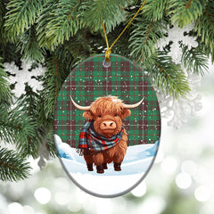 McKinnon Hunting Ancient Tartan Christmas Ceramic Ornament - Highland Cows Snow Style