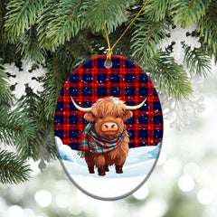 McLachlan Modern Tartan Christmas Ceramic Ornament - Highland Cows Snow Style