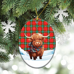 McLaine of Loch Buie Tartan Christmas Ceramic Ornament - Highland Cows Snow Style