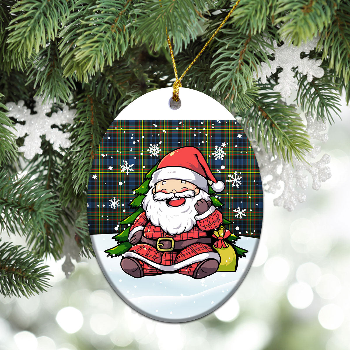 McLellan Ancient Tartan Christmas Ceramic Ornament - Scottish Santa Style