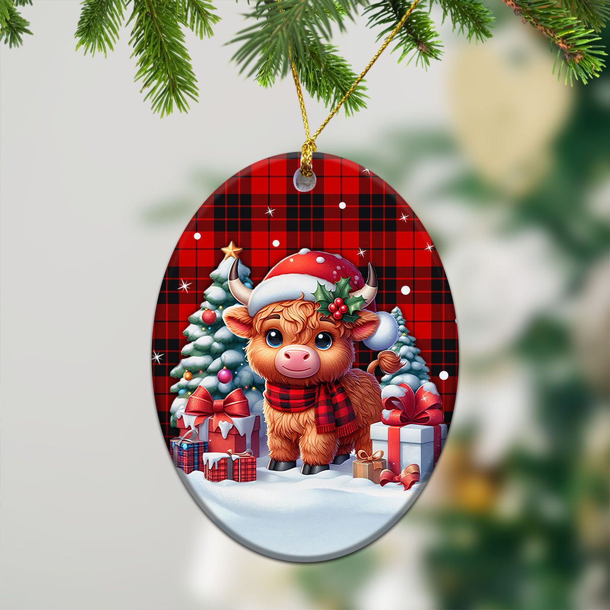 McLeod of Raasay Tartan Christmas Ceramic Ornament - Highland Cow Winter Style