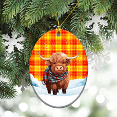 McMillan Clan Tartan Christmas Ceramic Ornament - Highland Cows Snow Style