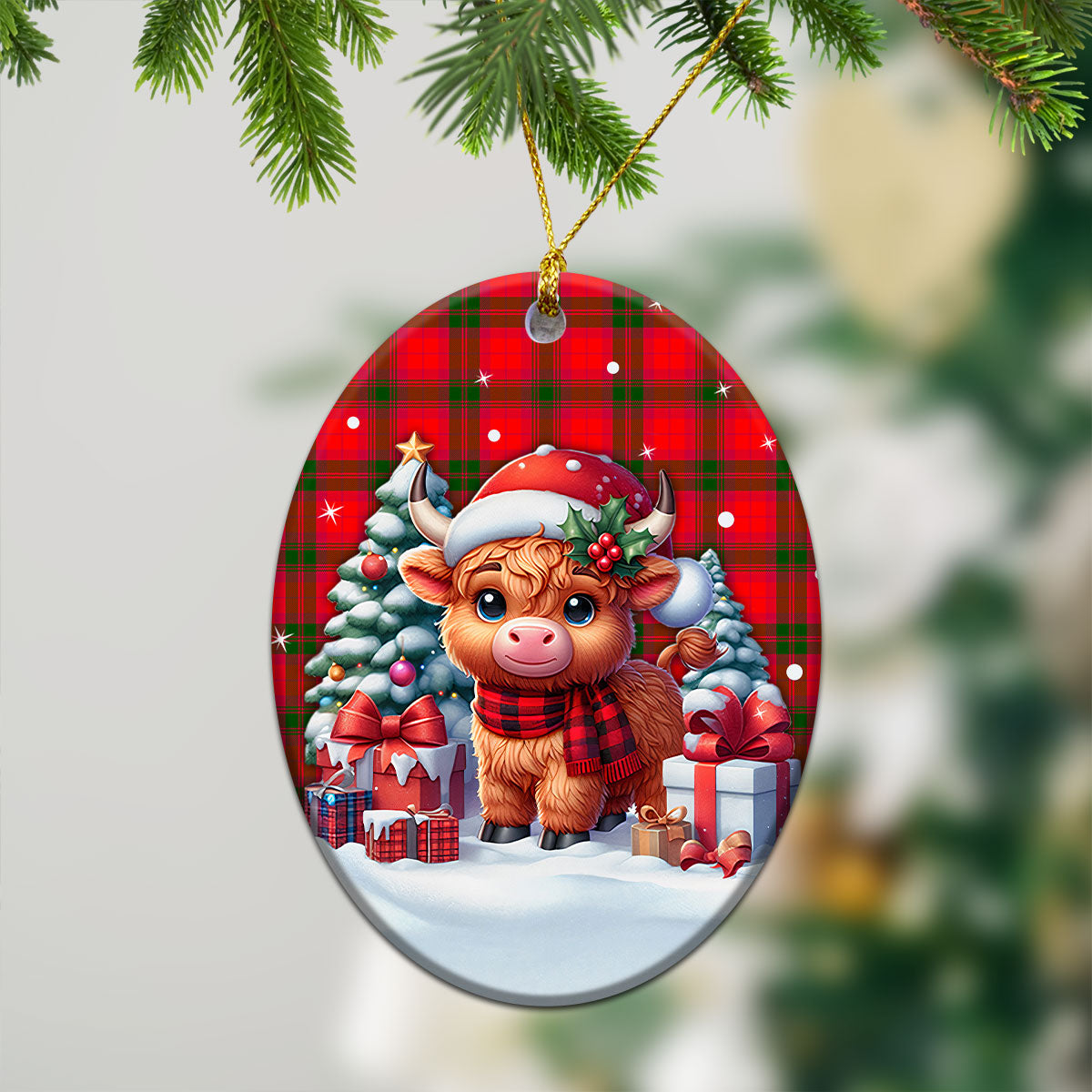 McNab Modern Tartan Christmas Ceramic Ornament - Highland Cow Winter Style