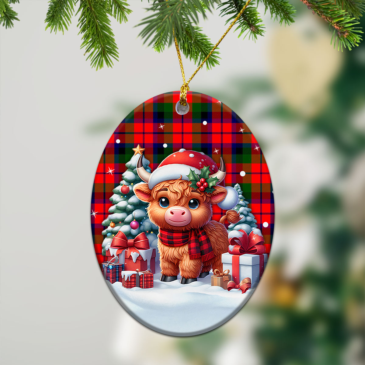 McNaughten Tartan Christmas Ceramic Ornament - Highland Cow Winter Style