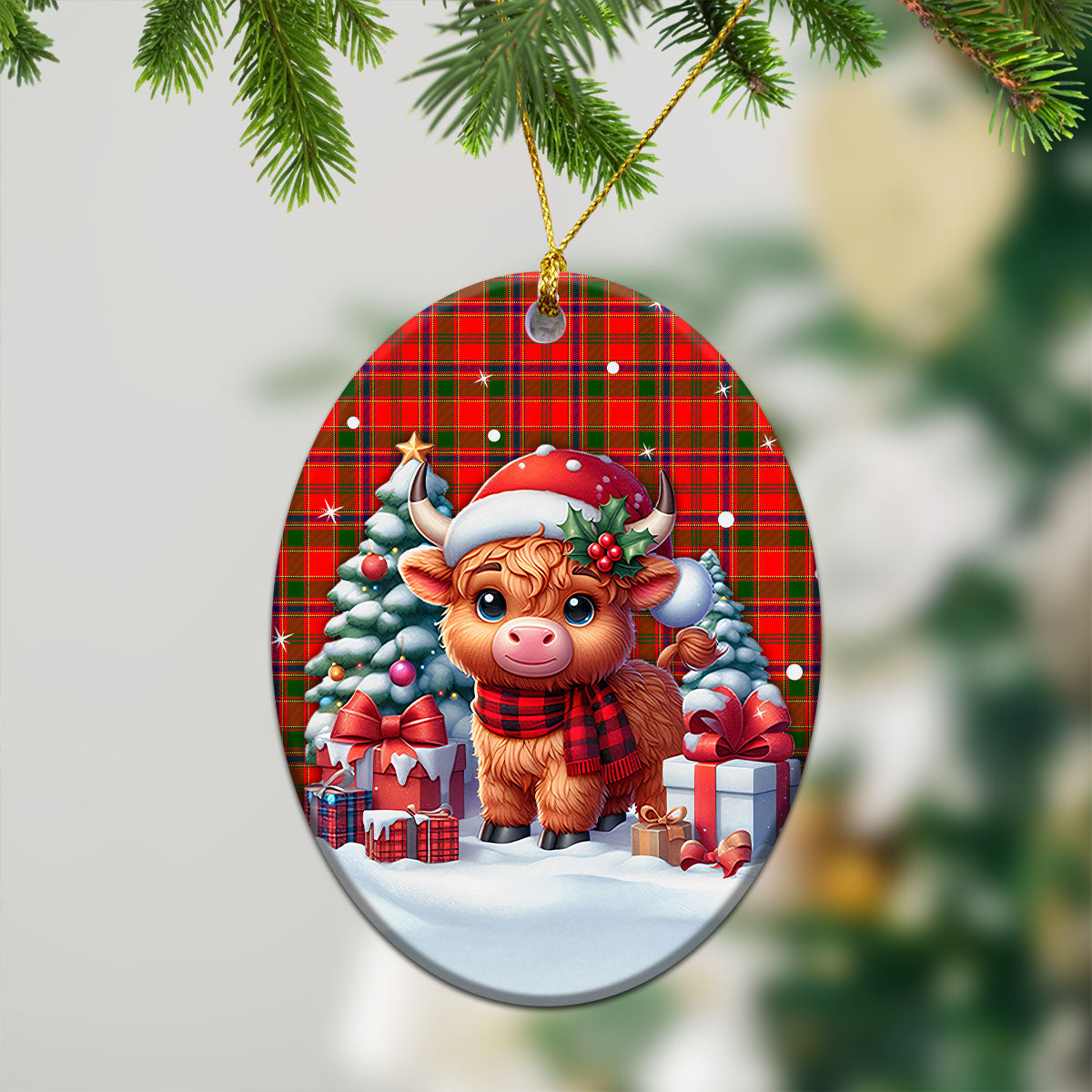 Munro Modern Tartan Christmas Ceramic Ornament - Highland Cow Winter Style