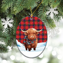 Reid Modern Tartan Christmas Ceramic Ornament - Highland Cows Snow Style