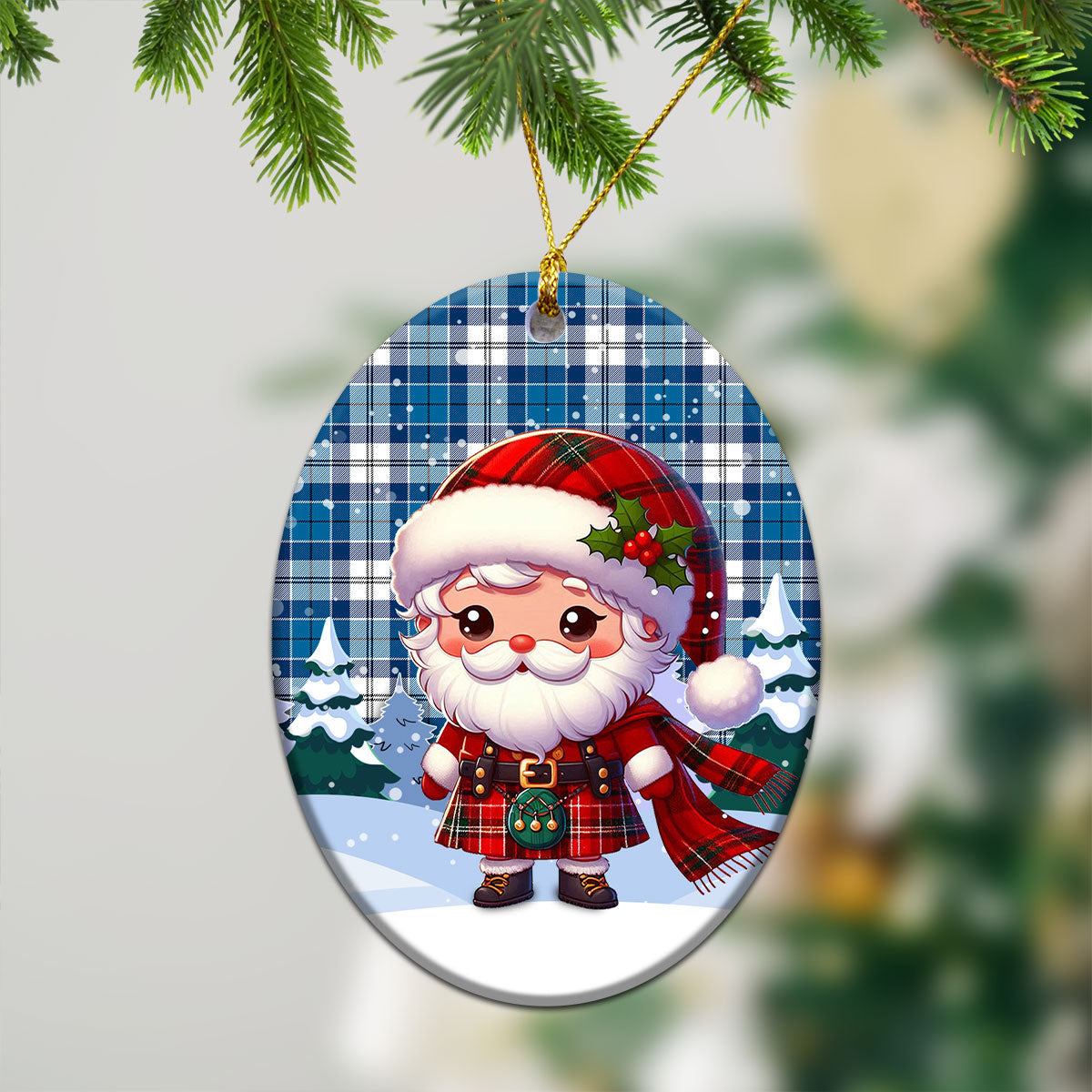 Roberton Tartan Christmas Ceramic Ornament - Santa Claus In Kilt Style