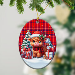 Rose Modern Tartan Christmas Ceramic Ornament - Highland Cow Winter Style