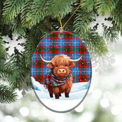 Trotter Tartan Christmas Ceramic Ornament - Highland Cows Snow Style